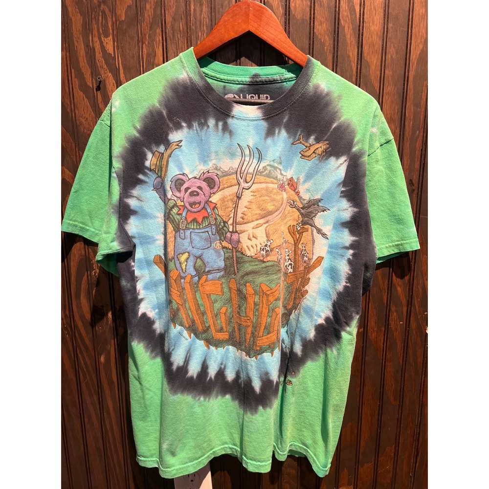 Liquid Blue Grateful Dead American Beauty Bear Tie Dye Shirt Green Mens XL 25x29